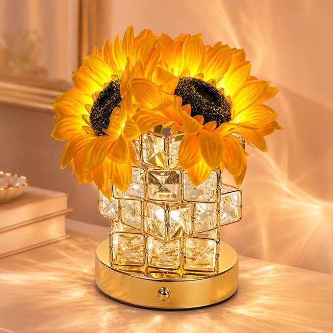 Fussion Sunflower Lamp, Mothers Day Gifts for Women, Rechargeable Flowers Night Light, Cordless Decorative Table Lamp with 3 Color Temperatures, Birthday Gifts for Grandma Girlfriend, Bedroom Decor