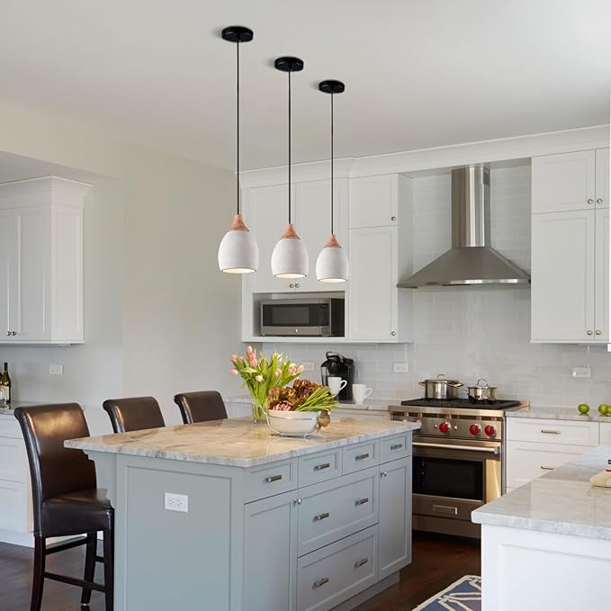 3 Pack Kitchen Island Concrete Pendant Lights with Dimmable LED Suspension Hanging Lamps 5.75In Cement Chandeliers Adjustable Hanging Ceiling Pendant Light for Foyer Bedsid Dining Room (Gray)