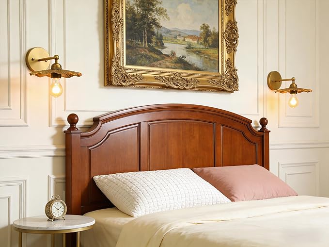 Phansthy Hardwired Wall Lighting, Barn Wall Sconces Antique Brass Indoor Wall Lights with Hammered Metal Lotus Leaf Texture Shade, Vanity Wall Lamp for Bathroom Bedroom Kitchen (One-Light 2 Pack)