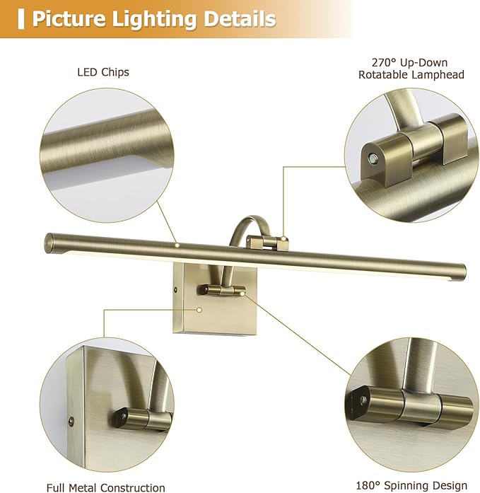 DESOOP LED Picture Lights for Wall Hardwired Antique Bronze Picture Frame Light Dimmable Painting Lights for Portrait Artwork 23.62 inch 14W 2700K