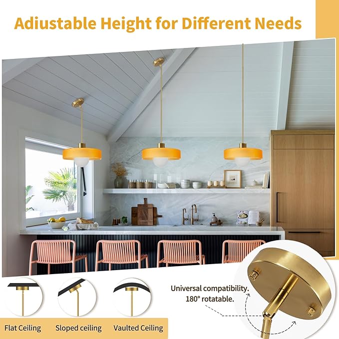 Pendant Lights Kitchen Island: Mid-Century Modern Hanging Light Fixture - Glass Pendant Lamp for Entryway Dining Room Over Table Bedside (Orange, 25cm/9.84inch)