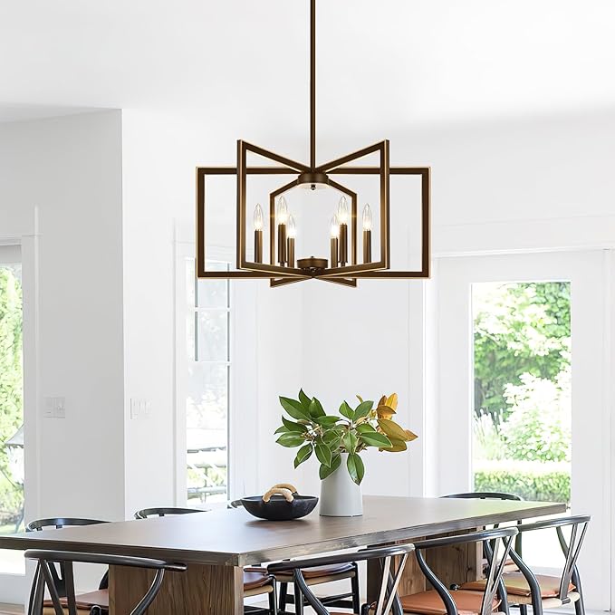 25"Modern Oil-Rubbed Bronze No Assembly Required Chandelier for Dining Room, Oil-Rubbed Bronze Dining Room Light Fixture Over Table, Industrial Metal Hanging Pendant Lights Fixture for Kitchen Island