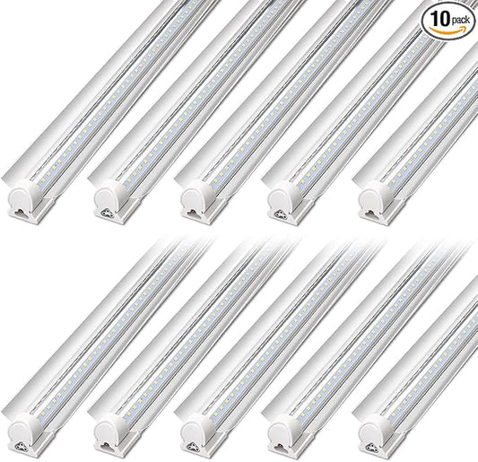 Barrina LED Shop Light 4FT, 40W 5500LM 6500K, Linkable, Integrated T8 Fixture, V Shape Ceiling Light for Garage, Warehouse, Workshop, 10 Packs