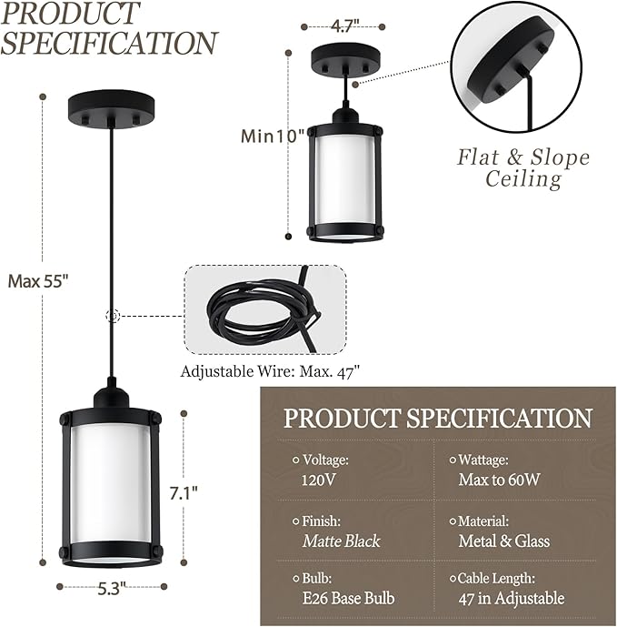 Black Pendant Lights Kitchen Island 3 Pack, Modern Kitchen Pendant Lighting Over Island with Milk Glass, Farmhouse Mini Hanging Light for Sink Dining Room, OS-3014-3PBK