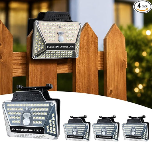 4-Pack Solar Clip Lights with Motion Sensor, Waterproof 110 LEDs 600LM, 360° Wide Angle Bright Outdoor Lights with 3 Lighting Modes for Fence, Deck, Patio and Porch