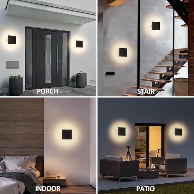 2 Packs LED Wall Light Outdoor Indoor Modern Wall Sconce Mini Wall Sconce Black Modern Outdoor Wall Lights Aluminum Porch Lights Outside Wall Lights 3000K (Square)