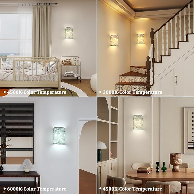Shenmoyl Adhesive Battery Operated Wall Sconce Set of 2, 5000 mAh Battery Rechargeable Bulb with 12 RGB Colors, Stick on Wall Sconce No Drill Wall Lights, Pattern