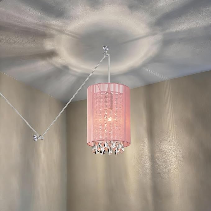 LaLuLa Hanging Lamp Plug in,Pink Cotton Hanging Lights with Plug in Cord, Crystals Pendant Light,1-Light Hanging Lamps for Living Room Plug in,Bedrooms, Girls Room,Vanity,Playhouse,Closet