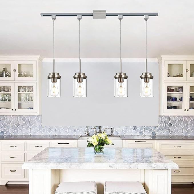 MELUCEE 4 Pack H Track Lighting Pendants Brushed Nickel Ceiling Track Hanging Light Fixtures with Clear Glass Shades, Compatible with H Type Track Lighting Rail, E26 Socket