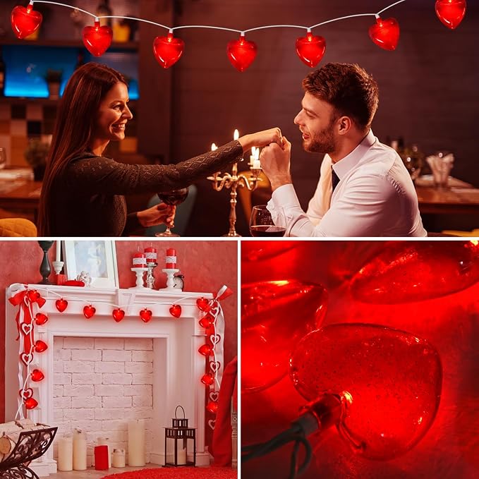 PASUTO Red Heart String Lights, 8.5Ft Valentines Day Decorations Light with 10 LED Red Heart Lights, Connectable Romantic Fairy Light for Wedding Valentine's Day Anniversary Indoor Party Decor