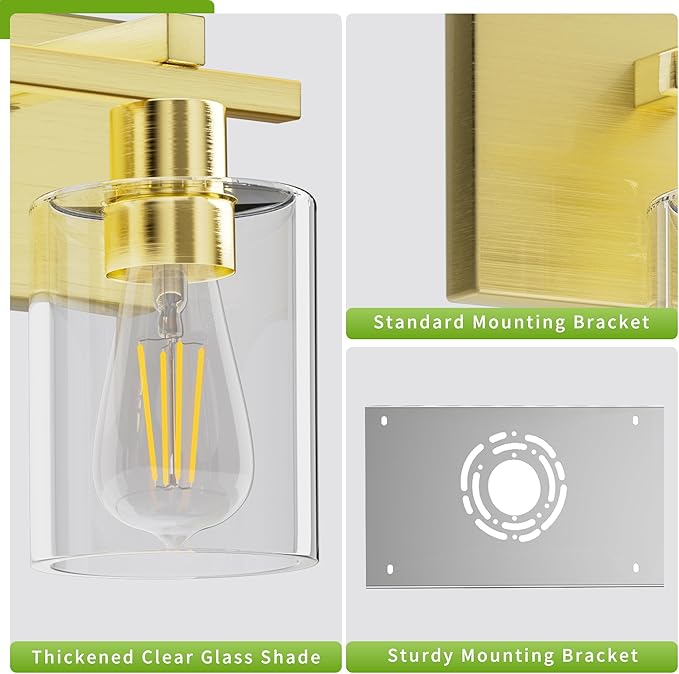 Espird Bathroom Vanity Light, 4 Light Gold Light Fixture with Thickened Clear Glass Shade, 24 inch Modern Wall Sconce,Vanity Light Over Mirror for