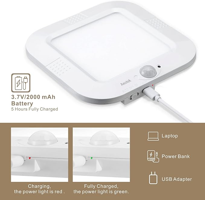 Rechargeable Motion Sensor Ceiling Light, 220LM 6000K Closet Lights Motion Sensored with USB Cable, 2000mAh Rechargeable Wireless for Stairway, Hallway, Pantry, Shower, Shed