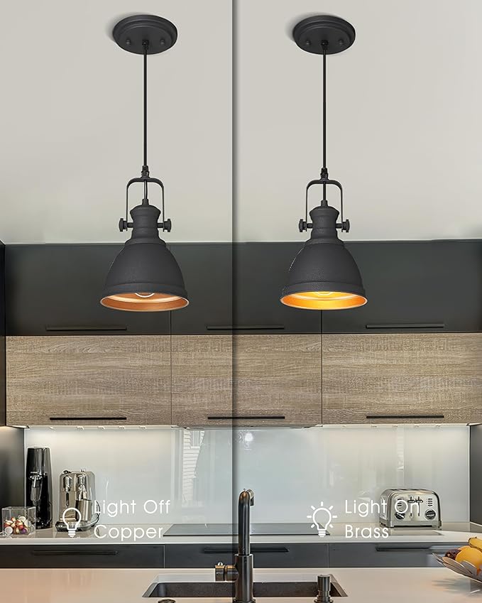 Black Pendant Light, 6.5" Hanging Light Fixtures, Pendant Lighting for Kitchen Island Bar Restaurant Entryway, AD-2151-1P