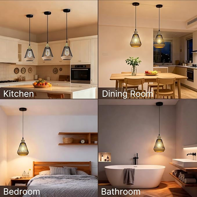 ropelux Pendant Lights Kitchen Island, Modern Kitchen Island Lighting, Adjustable Height Farmhouse Black Gold Brass Hanging Light Fixture for Living Room Sink Dining Room Bedroom- 2 Pcs