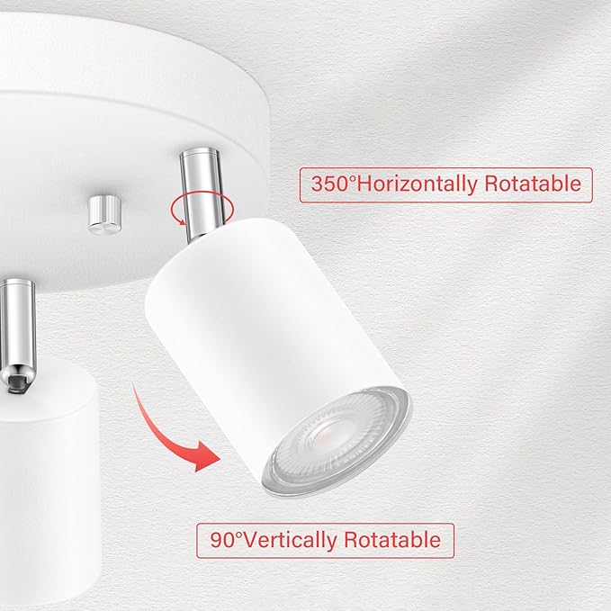 BoostArea LED 3 Light Track Lighting Kit, LED Track Lighting Fixtures, White Round Ceiling Spot Lighting, Flexibly Rotatable Light Head for Kitchen, Living Room, Bedroom, GU10 Bulb Not Included