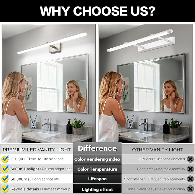 ZUZITO 40 Inch Modern Vanity Light for Bathroom Brushed Nickel Over Cabinet Arm Extra Wide LED Bar 6000K Daylight