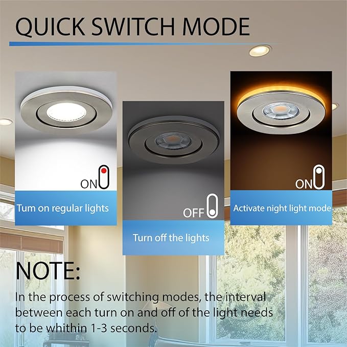 KnLnny Ware Brushed Nickel 4 Inch Recessed Lights with Night Light 6 Pack,Ajustable Recessed Lights,spot Lights Indoor with Junction Box,5CCT Selectable,9W 750LM,Dimmable