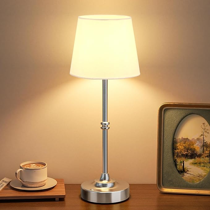 Kakanuo Rechargeable Cordless Table Lamp Silver - 1 Pack 4000mAh Battery Operated Lamp, 3000K Warm Light, Touch Control Stepless Dimming, for Bedside, Dining Table, Home Decor