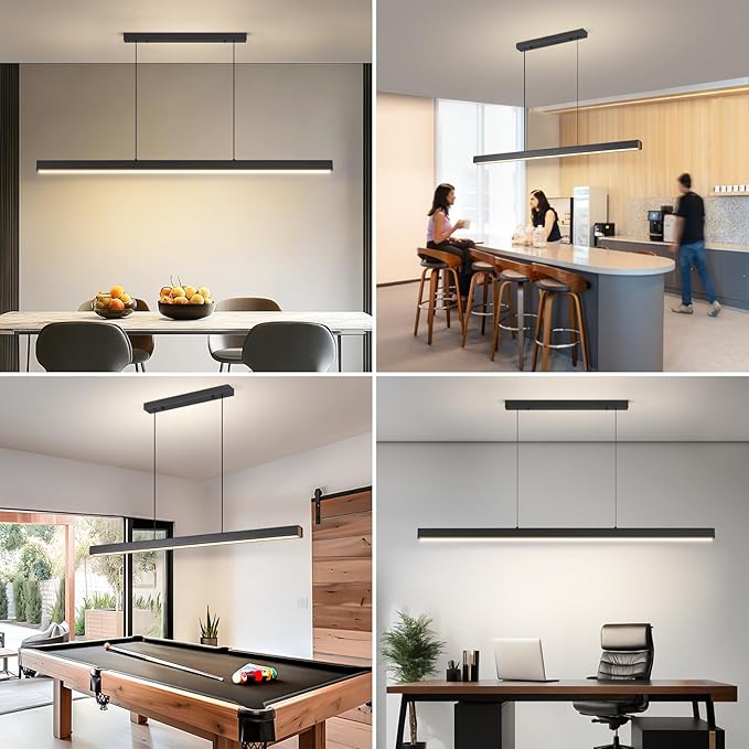 Modern LED Linear Pendant Light, 70IN Ceiling Chandlier Light Fixtures Hanging with Remote Control 3000k-6500K Adjustable Color Temperature Island Light for Dining Room, Kitchen
