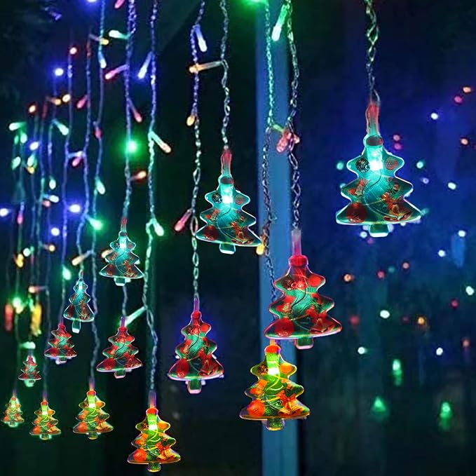 Curtain String Light Christmas Decoration Icicle Lights 8 Modes dimmable,108 LEDs 4M Christmas and Halloween String Lights for Home,Office,Party,bar,Holiday,Party (Multicolor)