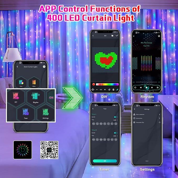 AKEPO Programmable Colorful Smart LED Window Hanging Curtain Lights, IP65 400 RGB LED APP Control DIY Text and Pattern Fairy Lights for Proposal, Wedding Curtain Backdrop, Party, Xmas or Home Decor