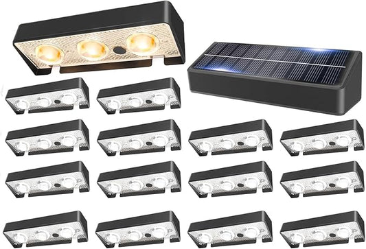 JOFIOS Solar Fence Lights Outdoor, 9 Fixed Colors ＆ Color Changing Fence Lights Solar Powered Waterproof IP65 Dusk-to-Dawn LED Deck Lighting for Patio, Railing, Pool, Porch, Backyard, Wall, 16 Pack