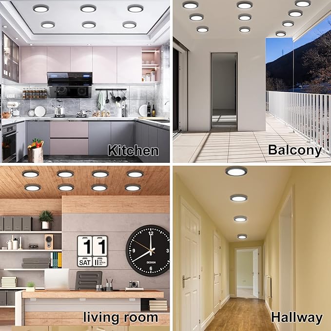 ETL Certified 7 inch Small LED Flush Mount Ceiling Light Dimmable,5000K Daylight Ultra Slim Round Flat Panel Ceiling Light Fixture,Modern Ceiling Lamp for Closet,Kitchen,Bathroom 3 Pack(Black)