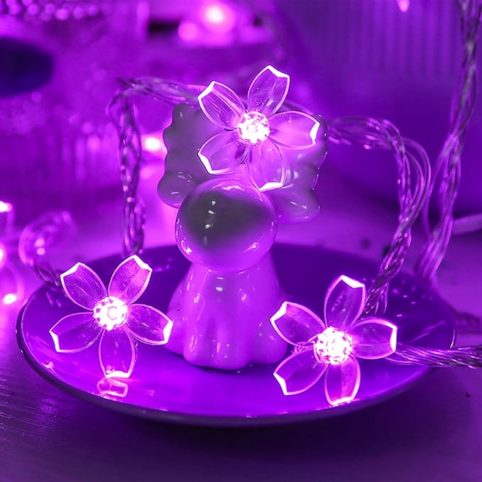 Battery/USB Operated 9.8ft 30LED Purple Cherry Blossom Flower String Lights | Cute Fairy Lights For Bedroom, Valentine'S Day, Christmas, Easter, Wedding, Party, Birthday Indoor Outdoor Romantic Decor