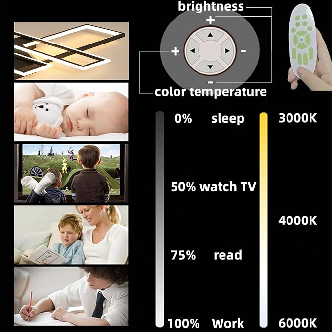 SMG Modern LED Ceiling Lights Fixture for Bedroom, 47" Remote Control Dimmable Led Chandelier, Flush Mount Square Design Ceiling Lamp for Kitchen Living Room Black