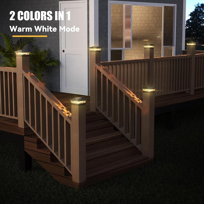 APONUO Solar Post Lights Outdoor, 2 Lighting Modes 16 LEDs Solar Post Cap Lights for 4x4 5x5 6x6 Vinyl Wooden Posts Waterproof Fence Post Lights Solar Powered for Deck/Fence/Porch (Black,6 Pack)