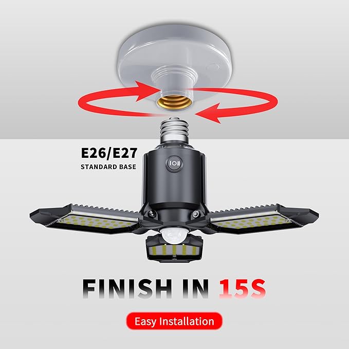 Motion Sensor Garage Light, 80W Garage Lights Ceiling Led Motion Activated,Dusk to Dawn Sensor Lights,Ultra Bright LED Shop Light Bulb,Screw in Shop Lights for Barn,Basement(2Pack)