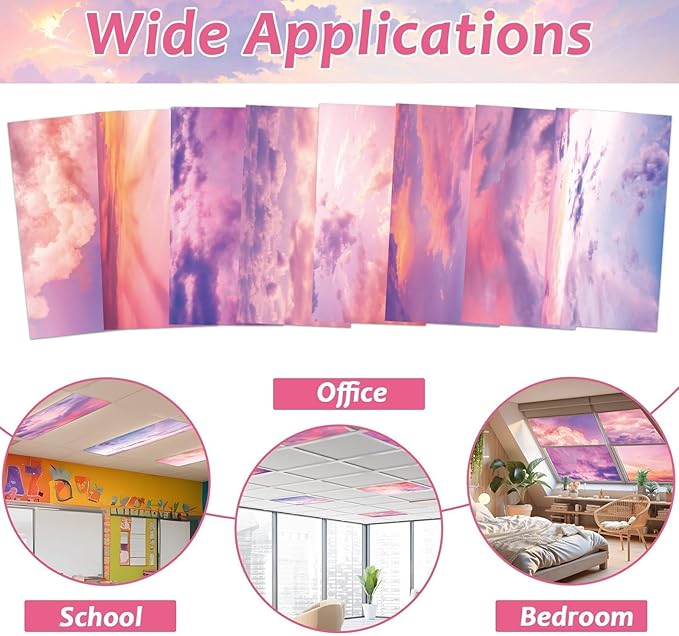 8 Pack Fluorescent Light Covers with 80 Magnets Decorative for Classroom Ceiling Light 4 x 2 Feet Magnetic Light Covers Filter Easy Install for Office School Hospitals Drop Ceiling Supplies(Sunset)