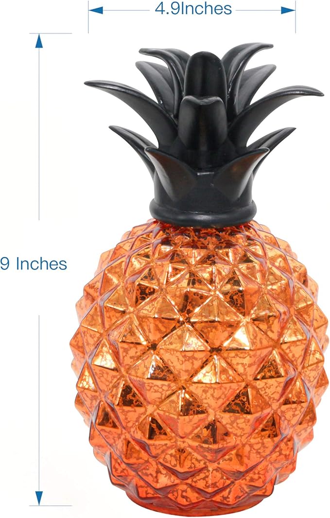 Romingo Mercury Glass Pineapple Lamp 9 Inch Batteries Operated Night Light with Timer for Living Bed Room, Women's Gift for Wife Girl Friend, Orange