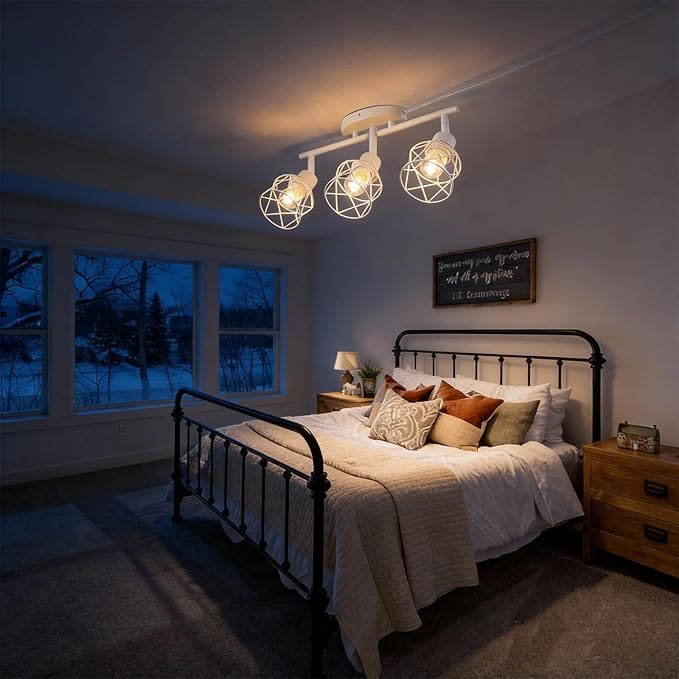 Dimmable White Plug in Track Lighting Kit,3 Light Plug in Ceiling Light with 16.5' Cord,Flexibly Rotatable Light Head,Modern Industrial Farmhouse Style(Bulbs Not Included)