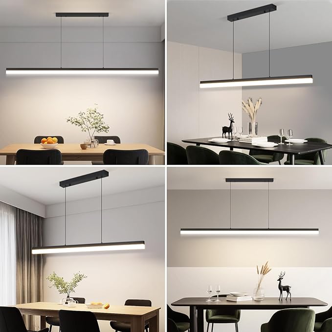 Modern Linear Pendant Light, 47IN Modern Chandelier with Remote Control 3000k-6500K Adjustable Color Temperature, Aluminum Island Lighting Lamp for Dining Room, Living Room