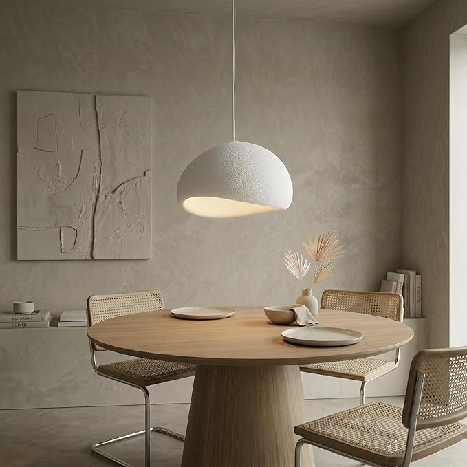 JAYMP 30cm Mini Size Wabi Sabi Pendant Light for Dining Room Kitchen Entryway Modern Hanging Lamp E26 Base Japanese Style Bird Nest Shape Lighting Fixture (Matte White,B Shape, 11.8“ Small Size)