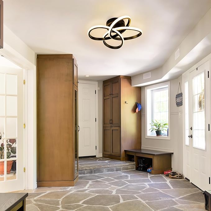 Modern Ceiling Light, 36W LED Dimmable Ceiling Light with Remote Control, 3000-6000K Color Temperature Changing, Black Small Chandelier for Bedroom, Entryway, Hallway, Kitchen