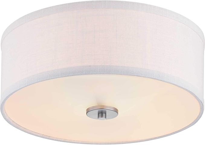 Progress Lighting Inspire Collection 2-Light Ceiling Light, Flush Mount Ceiling Light Fixture with Summer Linen Light Shade for Interior Kitchen Lights, Hallway, 13" by 5.5", Brushed Nickel