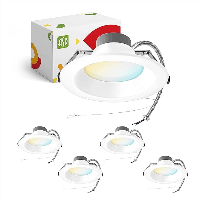 ASD 9/10 Inch Commercial Canless LED Downlight, Power Adjustable 20/30/40W Lighting, Round Dimmable Recessed Ceiling Light Fixture, 5 CCT 2700K-5000K, 120-277V IC Rated UL & Energy Star, 4 Pack