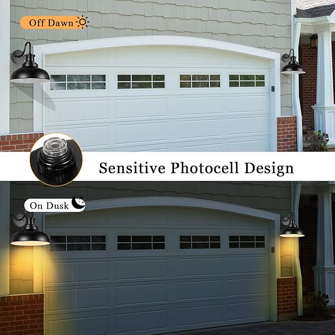 Dusk to Dawn Outdoor Barn Lights, Outdoor Wall Sconces Farmhouse Exterior Wall Mount Light, Vintage Outside Lighting Fixtures, Industrial Black Lanterns for Porch Garage Patio, 2 Pack