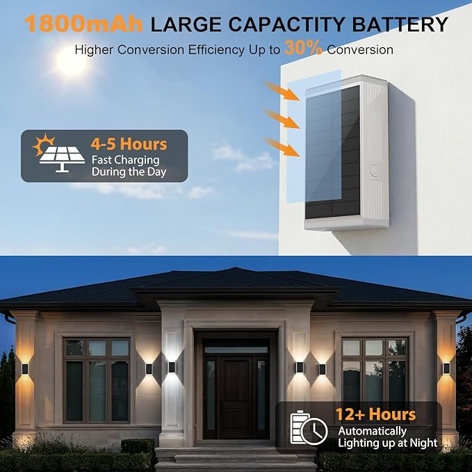 Solar Wall Light Outdoor,3000/4500/6000K/RGB 13 Modes Dusk to Dawn Lighting Solar Sconce Lights IP67 Waterproof Up and Down Solar Lights Outdoor for House /Porch/Fence/Patio/Garage-White Shell (1PCS)