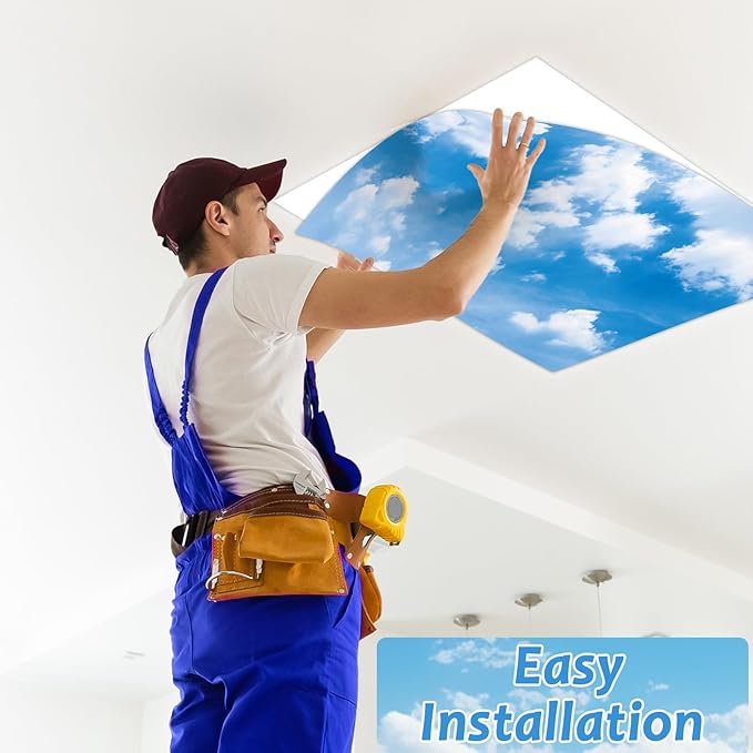 6 Pcs Fluorescent Light Covers with 60 Magnets Decorative for Classroom Ceiling Lights 4 x 2 Feet Magnetic Light Cover Filter Easy Install for Office Hospital Home Ceiling Supplies (Blue Sky Cloud)