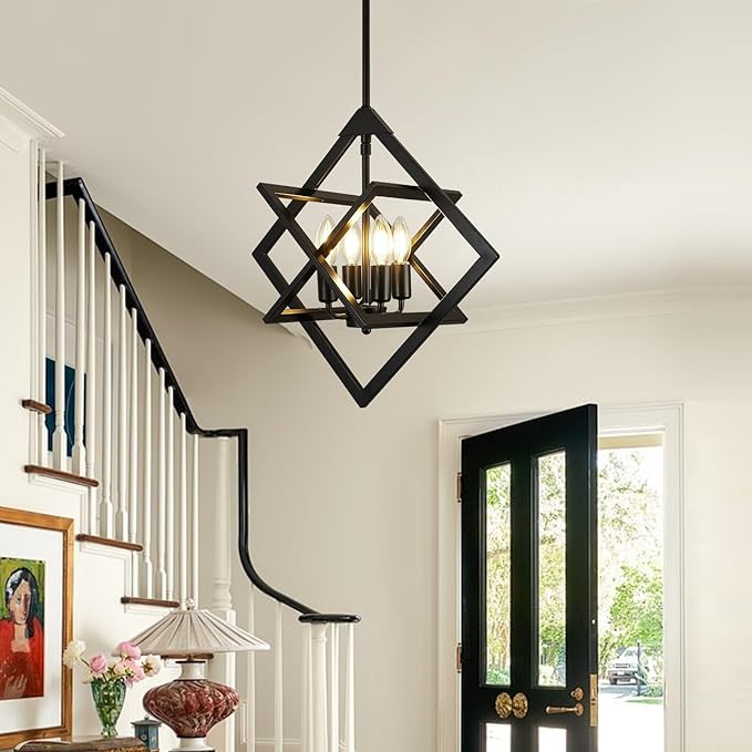 18" Modern Pendant Lights Kitchen Island, 4-Light Black Pendant Light Fixtures, Farmhouse Chandelier Kitchen Island Lighting, Industrial Hanging Pendant Lights for Kitchen Island Dining Room Entryway