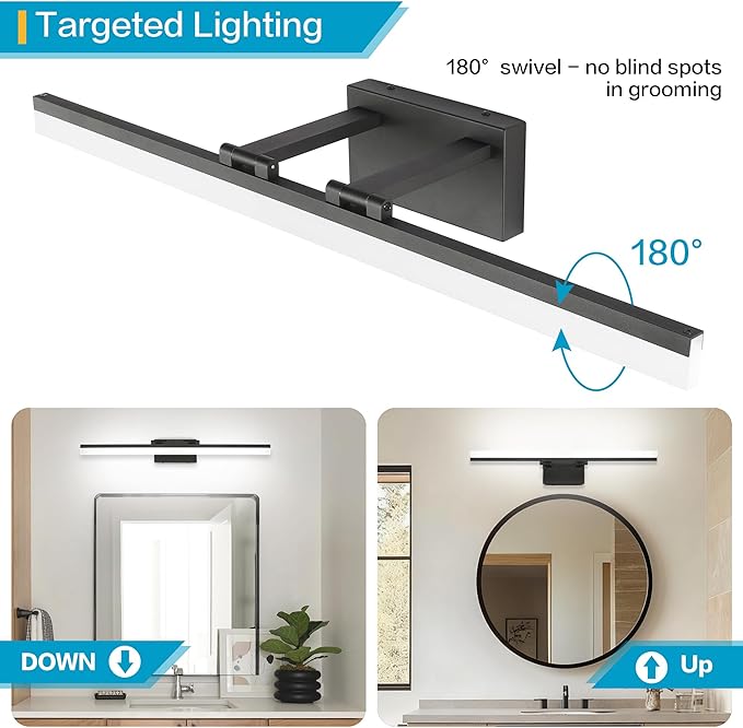 SOLFART Black Vanity Light Modern 31.5 inch Dimmable LED Light for Bathroom Lighting Fixtures Aluminum 5500K