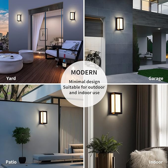 LANFU LED 18W Modern Rectangular Outdoor Wall Sconce 3000K Outside Light for House Patio, Black with Full Border Warm White, IP64 Waterproof Outdoor Wall Lights for House Patio Exterior Wall (1 Pack)