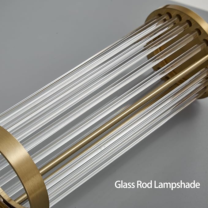 Gold Wall Sconce Bathroom Vanity Light Fixtures for Mirror, Modern Wall Light with Glass Rod Shade for Bathroom, Bedroom, Hallway, Living Room - Bulb Not Included