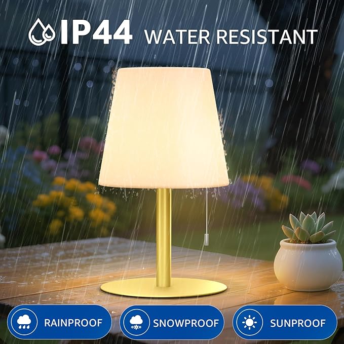 uuffoo Shower Lamp Waterproof 8 Colors, Shower Light Rechargeable Cordless Battery Operated, LED Outdoor Table Lamps Dimmable Portable for Indoor Outdoor Bathroom Home Patio (Gold)