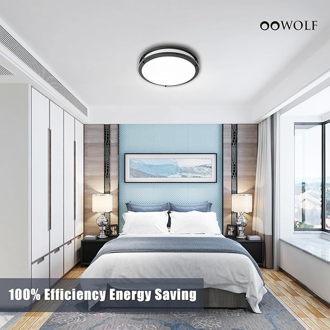 OOWOLF 36W Flush Mount Ceiling Light Fixture, Dimmable & 5CCT Ceiling Light, 3000K 3500K 4000K 5000K 6000K Warm White/Daylight/Cold White Adjustable Ceiling Lamps Black, 12Inch