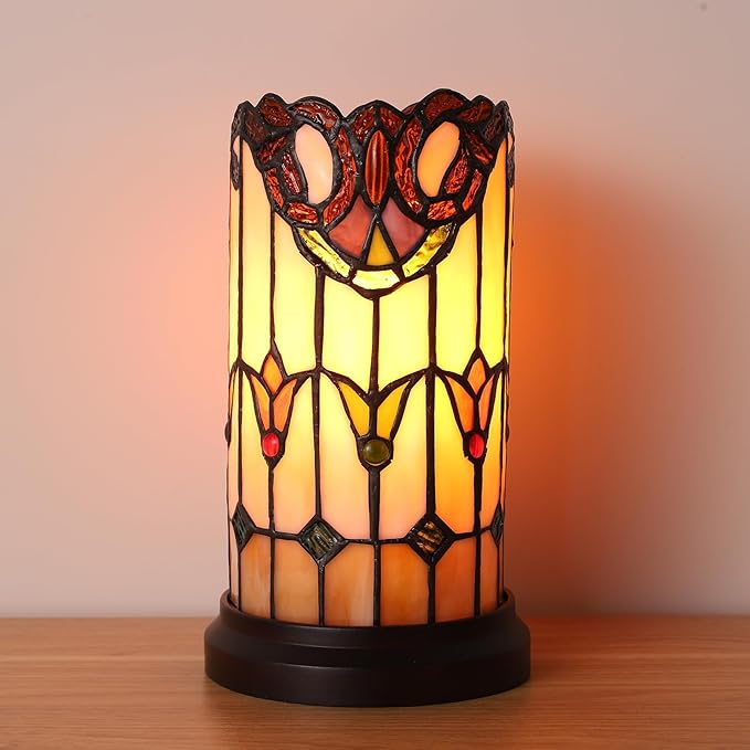 Tiffany Style Table Lamp For Bedroom Blue Dragonfly Stained Glass Nightstand Bedside Night Lamp Party Light Hand-made Art Home Deco Christmas Gifts 2 LED Bulbs (3 Color Temperatures+Flame Bulb)