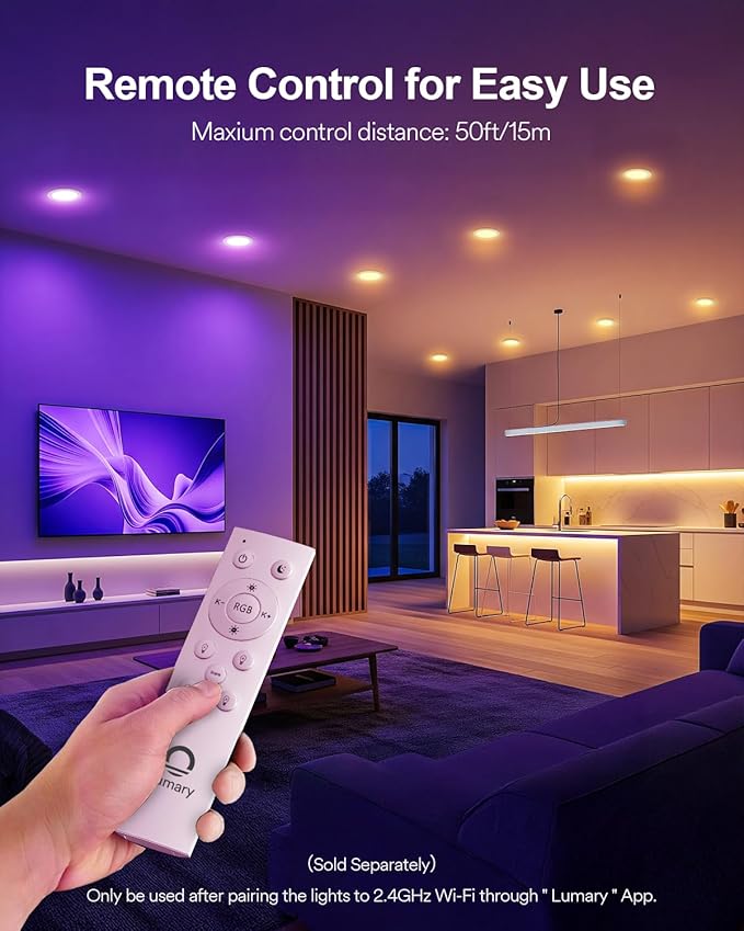Lumary Smart Recessed Lighting 6 Inch, Canless LED Recessed Lights 13W 1000LM, RGBWW Color Changing LED Downlight with J-Box, Compatible with Alexa & Google Assistant, BT Remote, ETL Listed, 4 Pack
